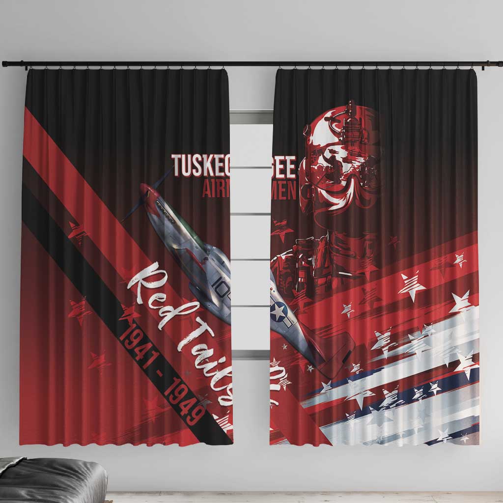Tuskegee Airmen Red Tails Window Curtain Straighten Up and Fly Right - Black Red - African Pride