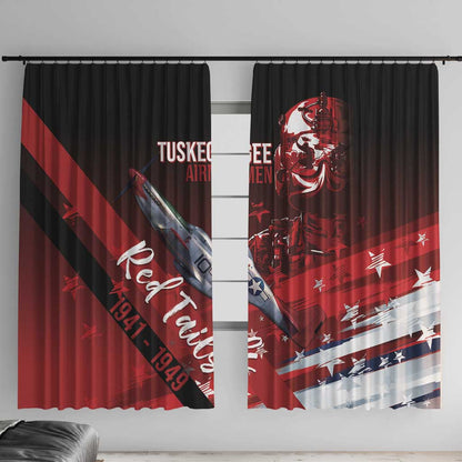 Tuskegee Airmen Red Tails Window Curtain Straighten Up and Fly Right - Black Red - African Pride