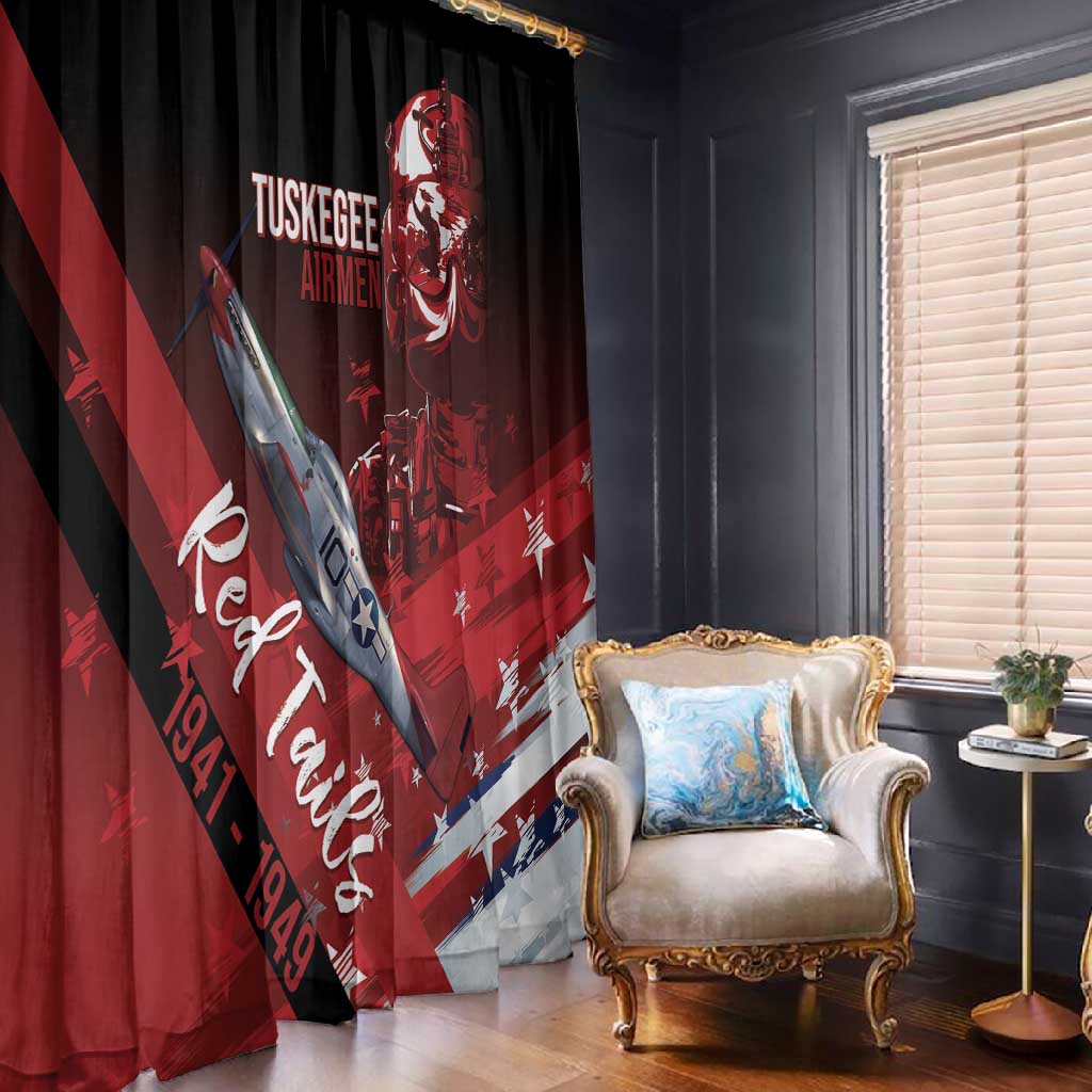Tuskegee Airmen Red Tails Window Curtain Straighten Up and Fly Right - Black Red - African Pride