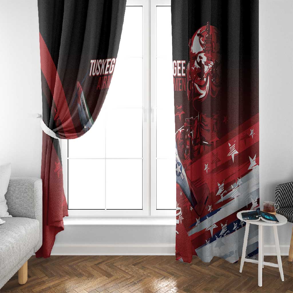 Tuskegee Airmen Red Tails Window Curtain Straighten Up and Fly Right - Black Red - African Pride
