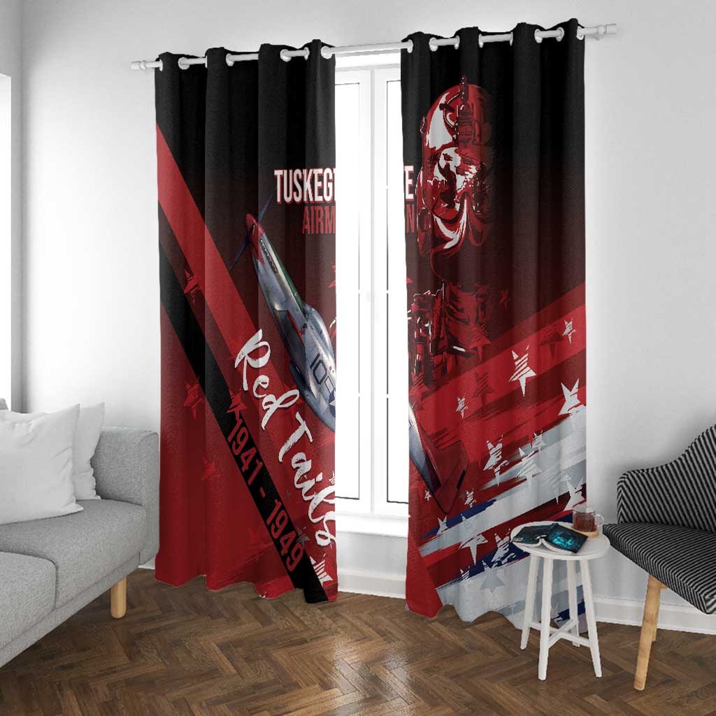 Tuskegee Airmen Red Tails Window Curtain Straighten Up and Fly Right - Black Red - African Pride