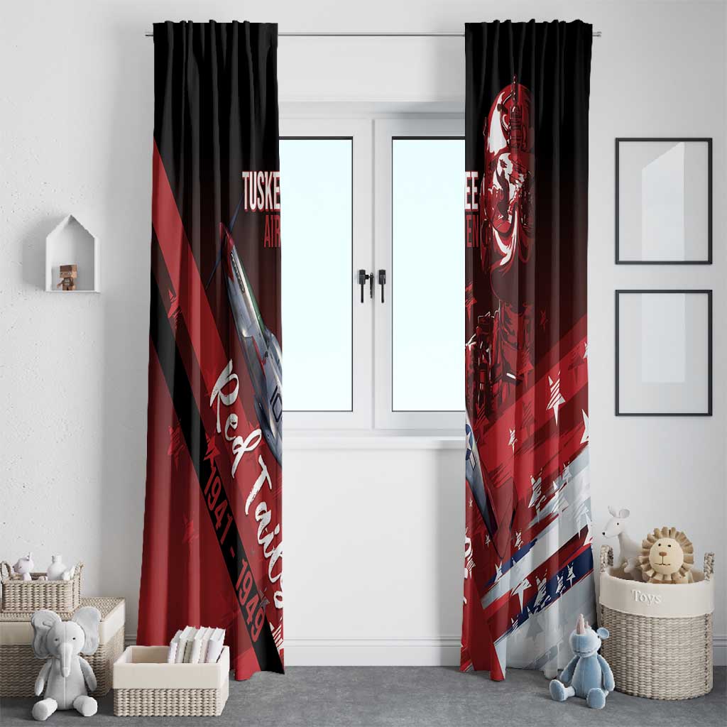 Tuskegee Airmen Red Tails Window Curtain Straighten Up and Fly Right - Black Red - African Pride