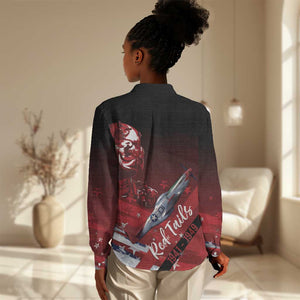 Tuskegee Airmen Red Tails Women Casual Shirt Straighten Up and Fly Right - Black Red - African Pride