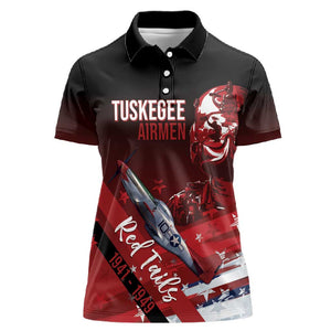 Tuskegee Airmen Red Tails Women Polo Shirt Straighten Up and Fly Right - Black Red - African Pride