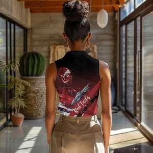 Tuskegee Airmen Red Tails Women Sleeveless Polo Shirt Straighten Up and Fly Right - Black Red - African Pride