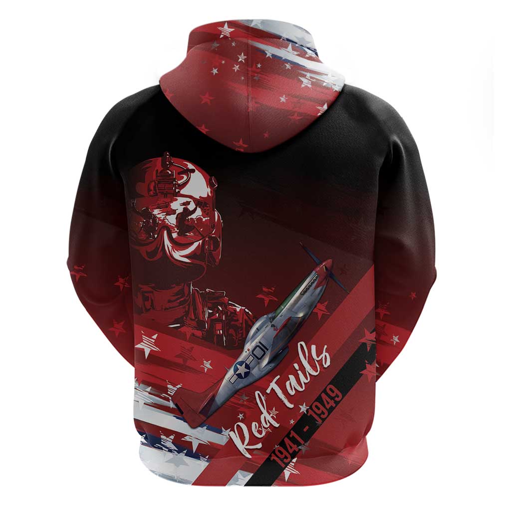 Tuskegee Airmen Red Tails Zip Hoodie Straighten Up and Fly Right - Black Red - African Pride