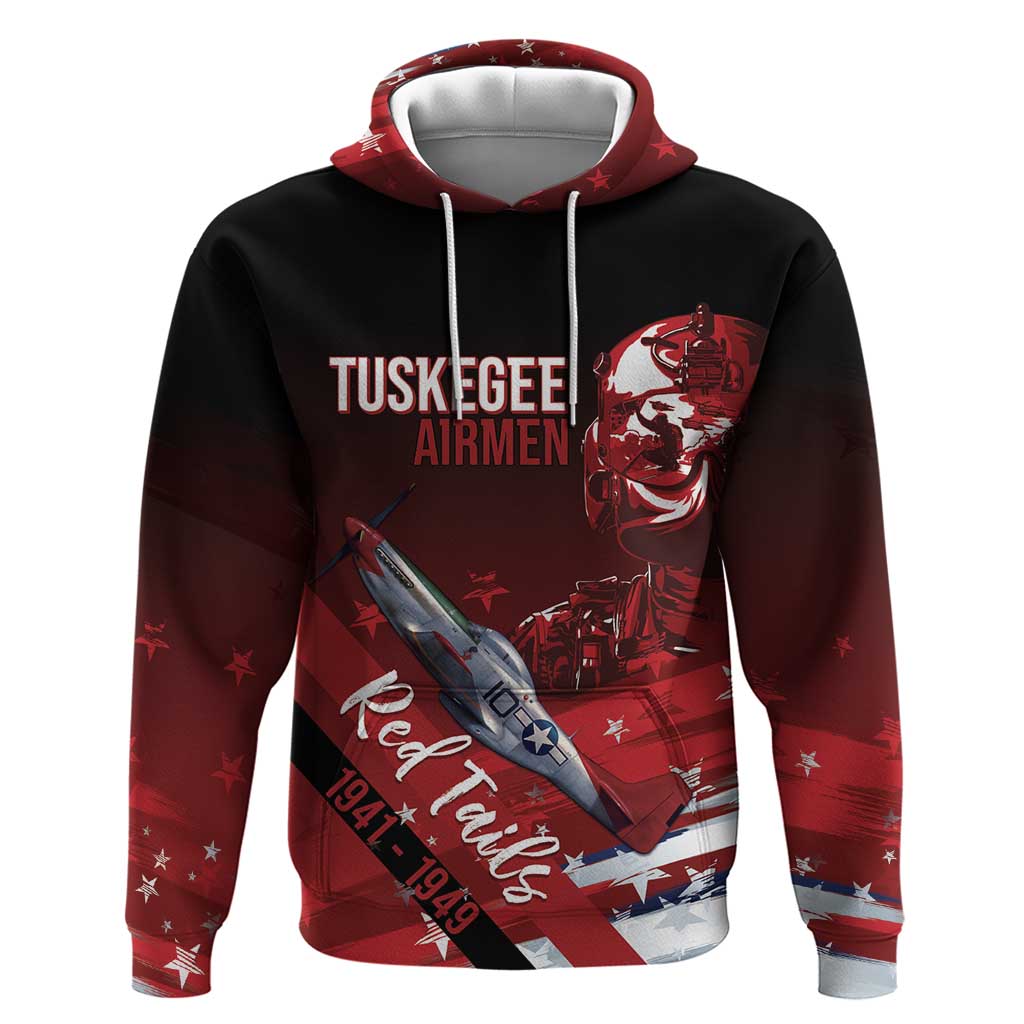 Tuskegee Airmen Red Tails Zip Hoodie Straighten Up and Fly Right - Black Red - African Pride