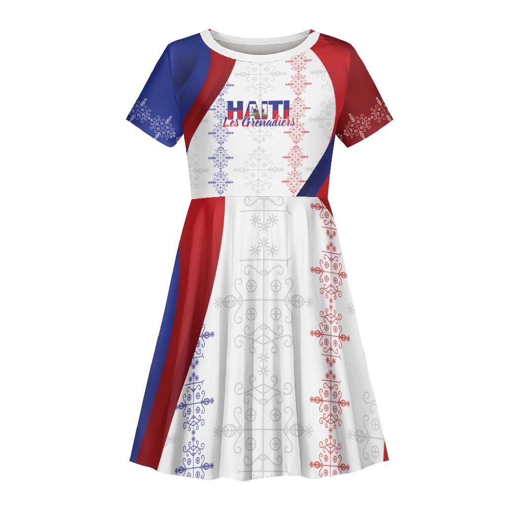 Les Grenadiers Afro-Haiti Personalized Kid Short Sleeve Dress Voodoo Veve Papa Legba - African Pride