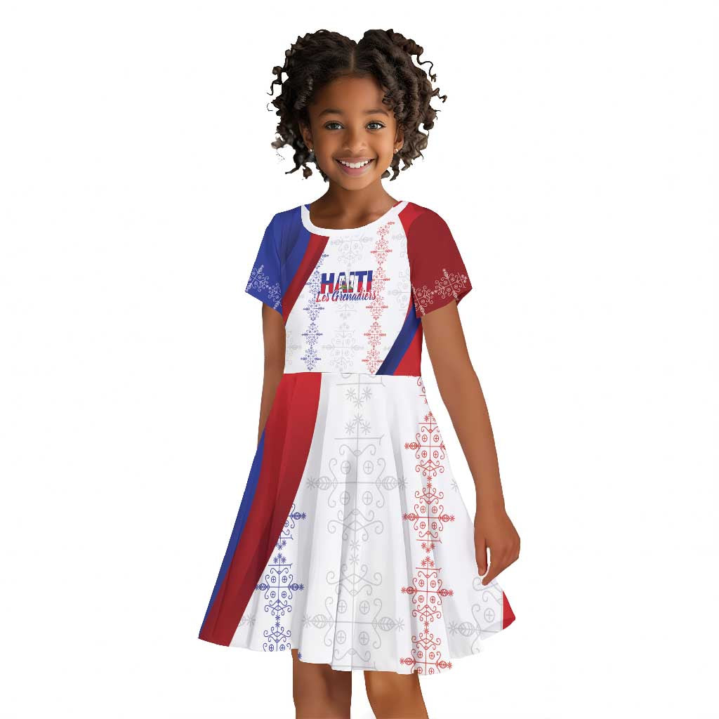 Les Grenadiers Afro-Haiti Personalized Kid Short Sleeve Dress Voodoo Veve Papa Legba - African Pride