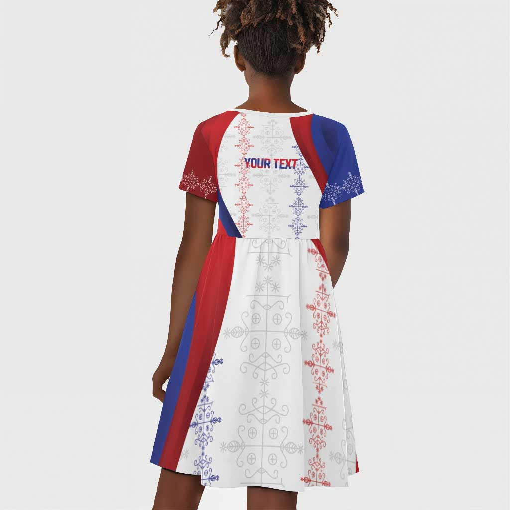 Les Grenadiers Afro-Haiti Personalized Kid Short Sleeve Dress Voodoo Veve Papa Legba - African Pride
