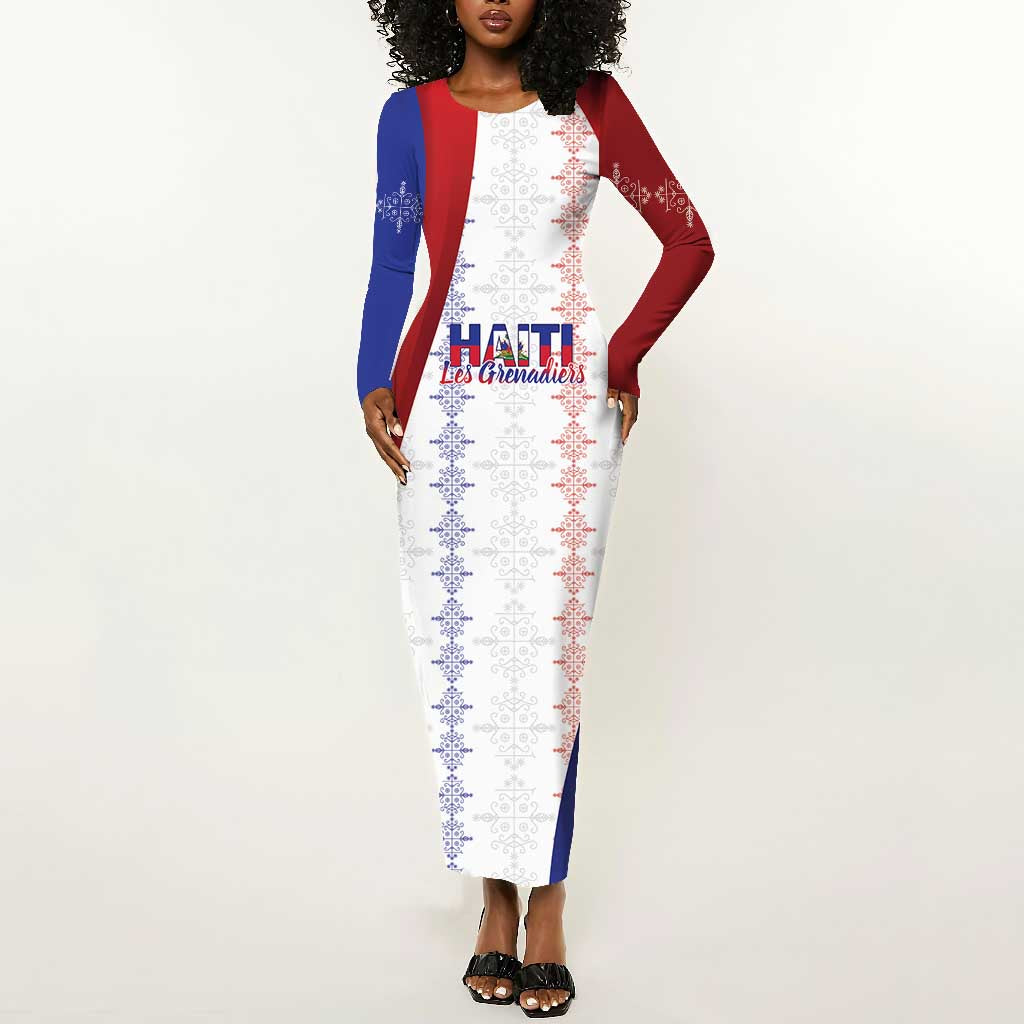 Les Grenadiers Afro-Haiti Personalized Long Sleeve Bodycon Dress Voodoo Veve Papa Legba - African Pride