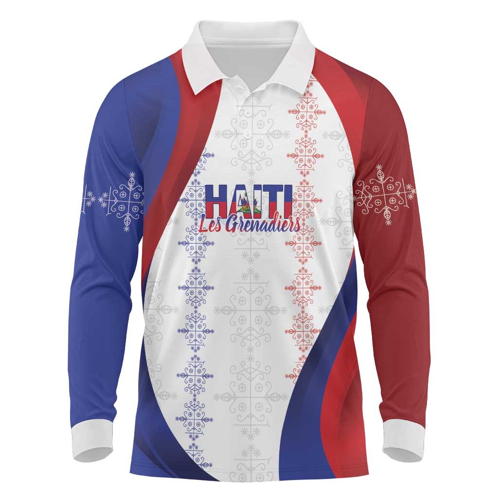 Les Grenadiers Afro-Haiti Personalized Long Sleeve Polo Shirt Voodoo Veve Papa Legba - African Pride