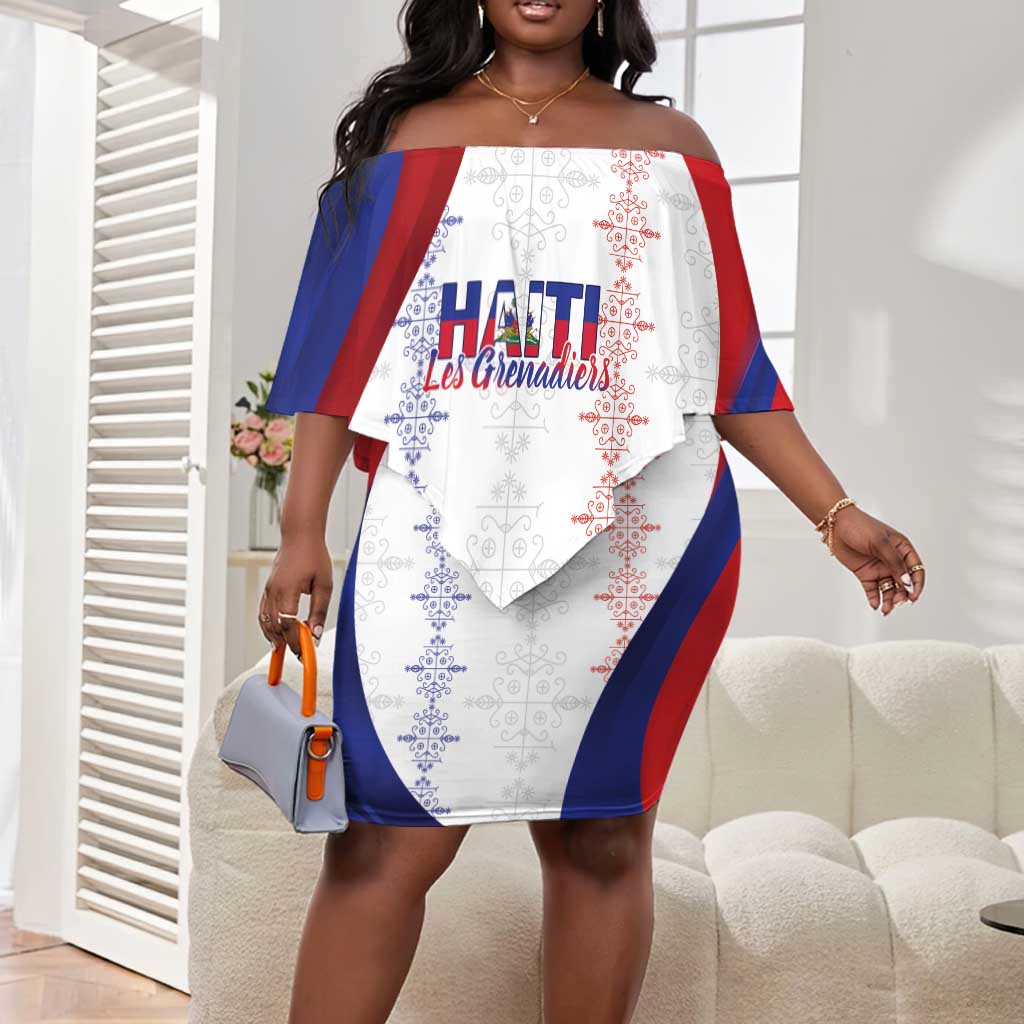 Les Grenadiers Afro-Haiti Personalized Off Shoulder Short Dress Voodoo Veve Papa Legba - African Pride