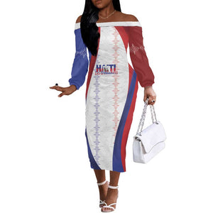 Les Grenadiers Afro-Haiti Personalized Off The Shoulder Long Sleeve Dress Voodoo Veve Papa Legba - African Pride