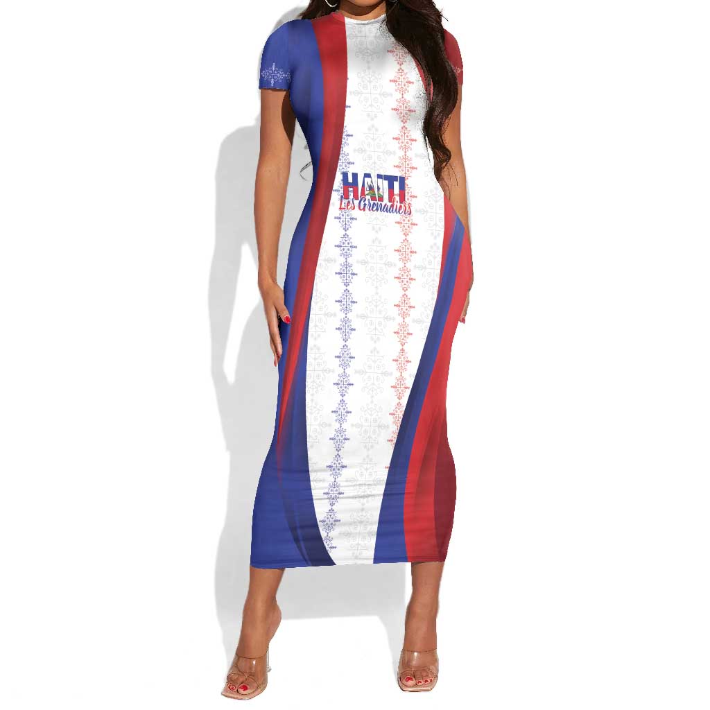 Les Grenadiers Afro-Haiti Personalized Short Sleeve Bodycon Dress Voodoo Veve Papa Legba - African Pride