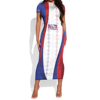 Les Grenadiers Afro-Haiti Personalized Short Sleeve Bodycon Dress Voodoo Veve Papa Legba - African Pride