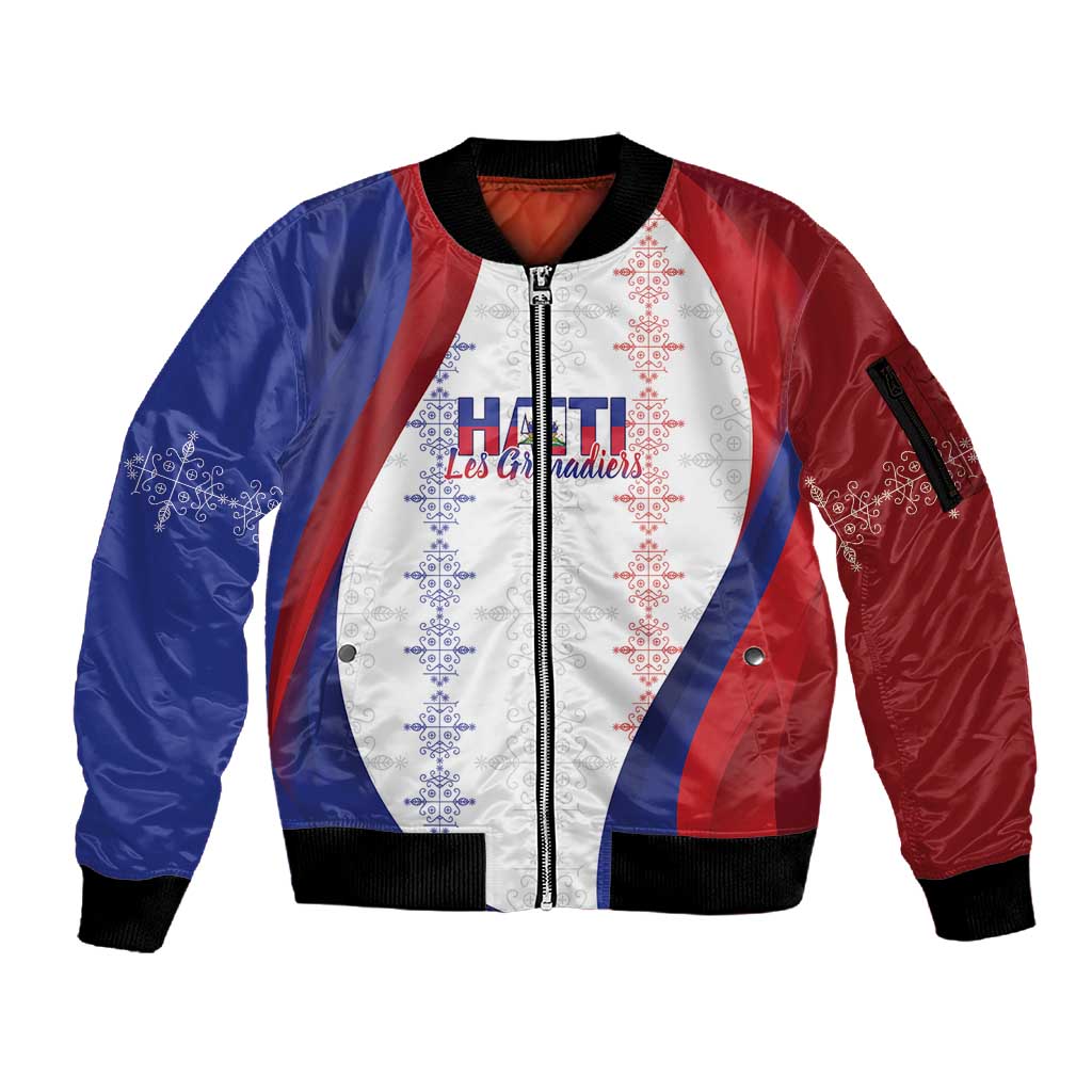 Les Grenadiers Afro-Haiti Personalized Sleeve Zip Bomber Jacket Voodoo Veve Papa Legba - African Pride