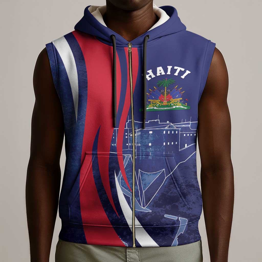 Personalized Haiti Citadelle Laferrière Sleeveless Zip Hoodie Grunge Style - African Pride