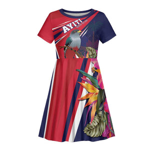 Haiti Personalized Kid Short Sleeve Dress Hispaniolan Trogon Tropical Vibes