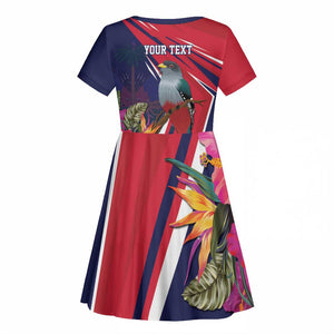 Haiti Personalized Kid Short Sleeve Dress Hispaniolan Trogon Tropical Vibes