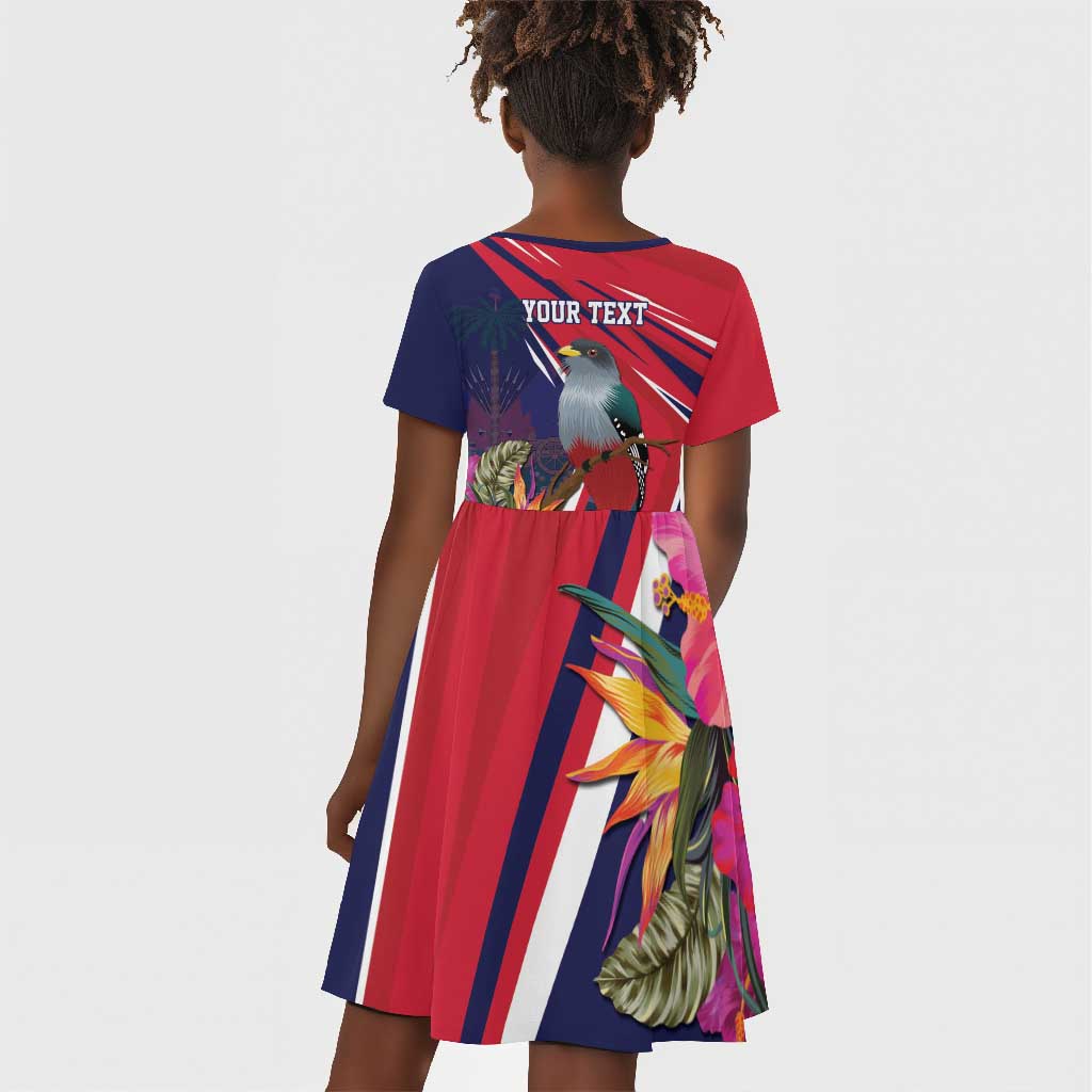 Haiti Personalized Kid Short Sleeve Dress Hispaniolan Trogon Tropical Vibes