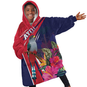 Haiti Personalized Kid Wearable Blanket Hoodie Hispaniolan Trogon Tropical Vibes