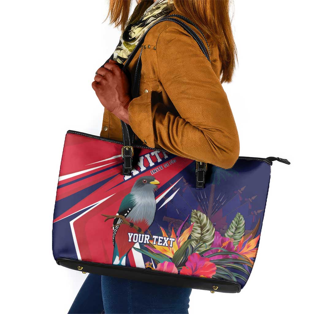 Haiti Personalized Leather Tote Bag Hispaniolan Trogon Tropical Vibes