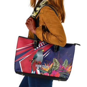 Haiti Personalized Leather Tote Bag Hispaniolan Trogon Tropical Vibes