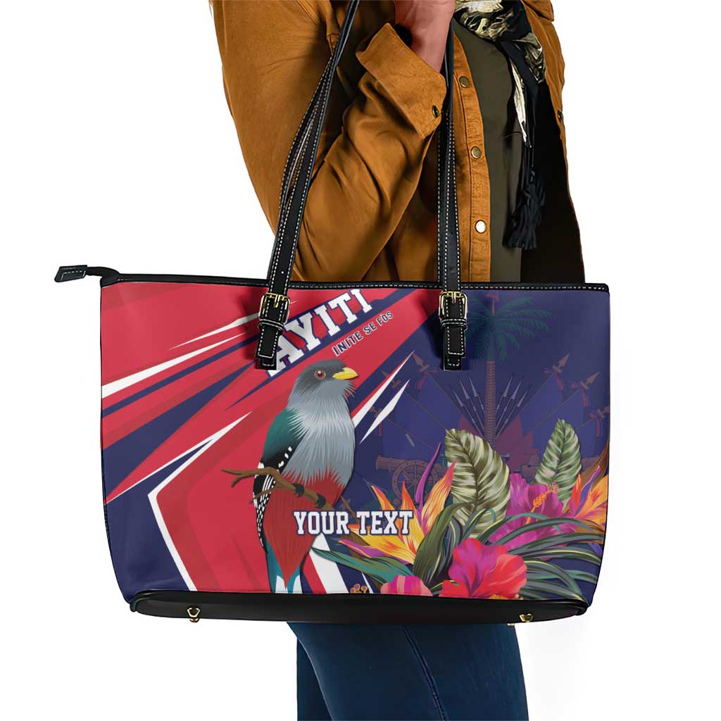 Haiti Personalized Leather Tote Bag Hispaniolan Trogon Tropical Vibes