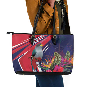 Haiti Personalized Leather Tote Bag Hispaniolan Trogon Tropical Vibes