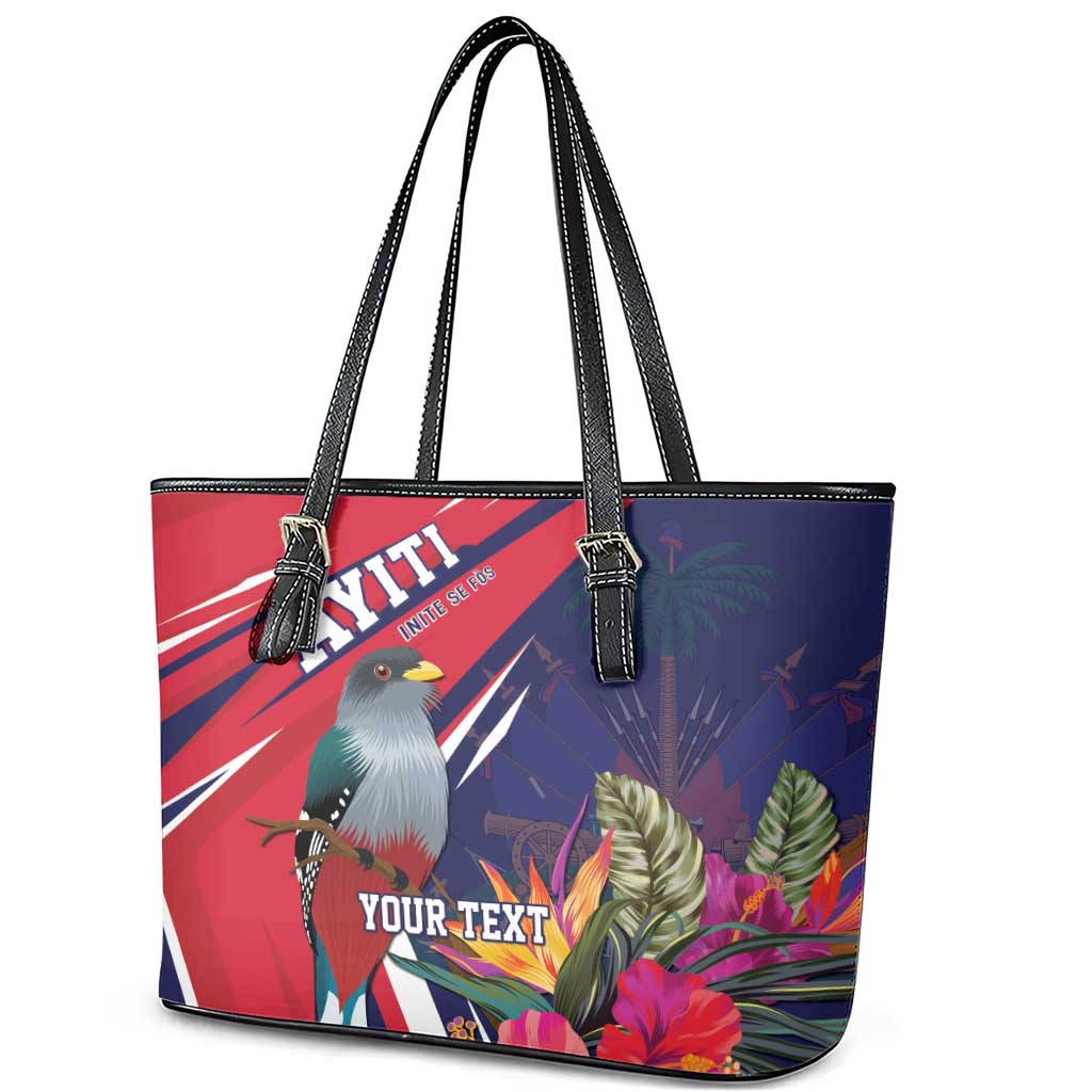 Haiti Personalized Leather Tote Bag Hispaniolan Trogon Tropical Vibes