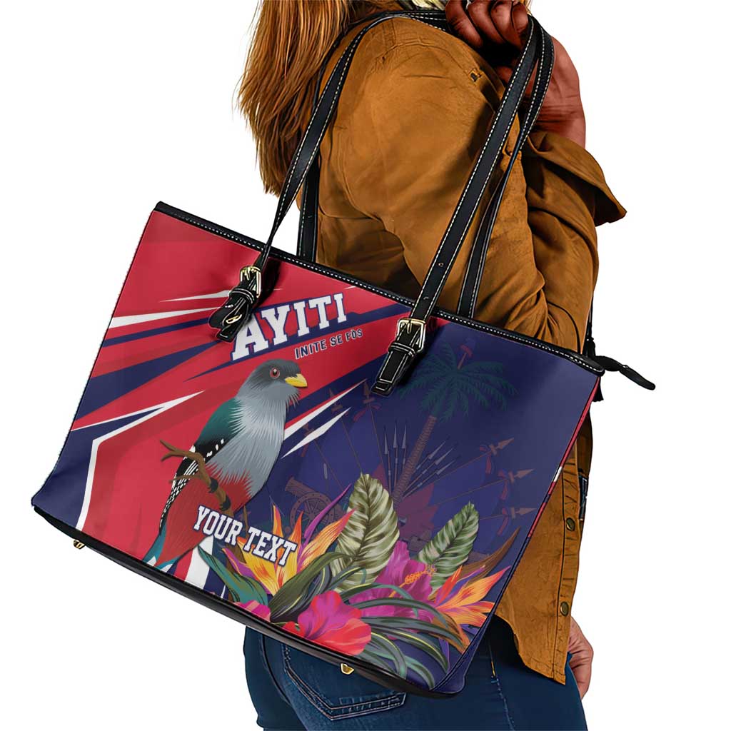 Haiti Personalized Leather Tote Bag Hispaniolan Trogon Tropical Vibes