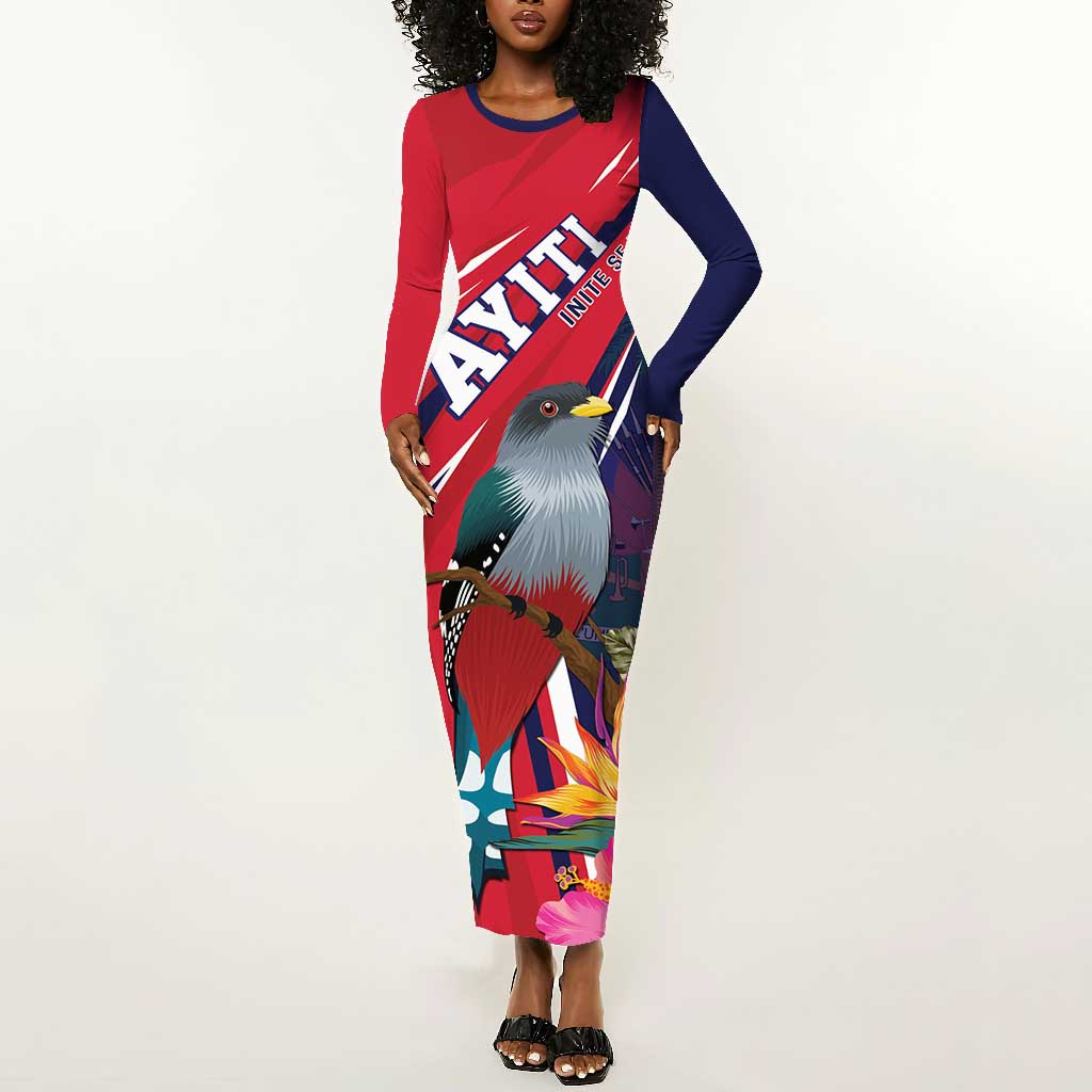 Haiti Personalized Long Sleeve Bodycon Dress Hispaniolan Trogon Tropical Vibes LT7
