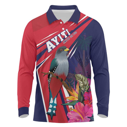 Haiti Personalized Long Sleeve Polo Shirt Hispaniolan Trogon Tropical Vibes
