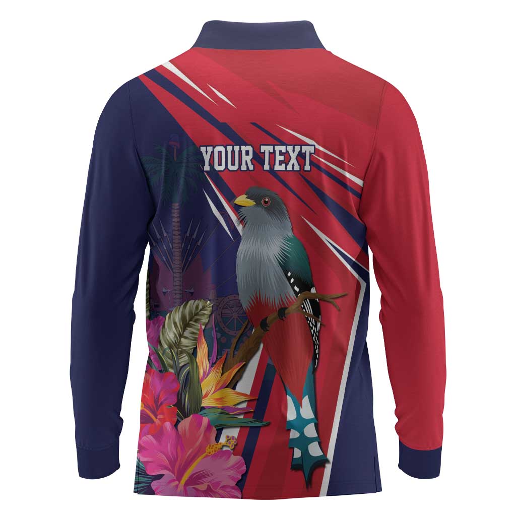 Haiti Personalized Long Sleeve Polo Shirt Hispaniolan Trogon Tropical Vibes