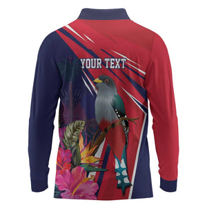 Haiti Personalized Long Sleeve Polo Shirt Hispaniolan Trogon Tropical Vibes