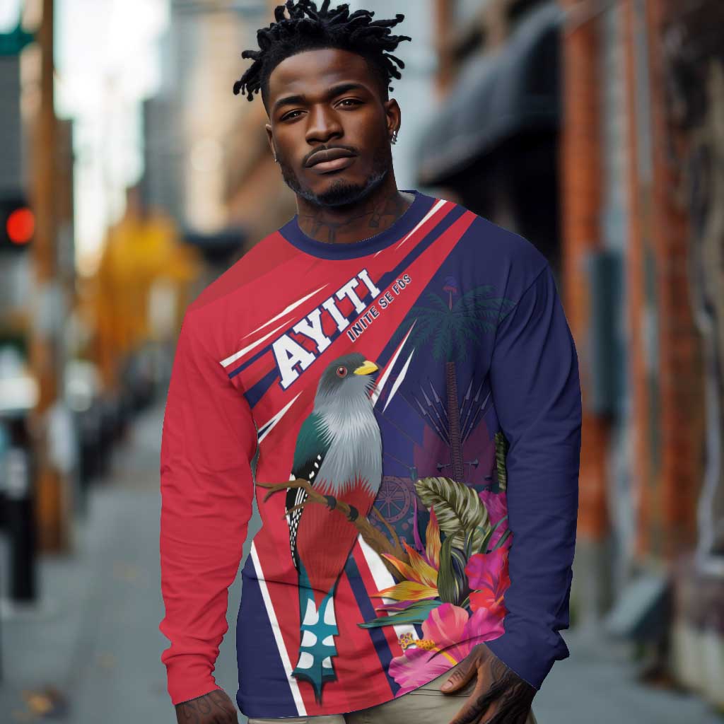 Haiti Personalized Long Sleeve Shirt Hispaniolan Trogon Tropical Vibes