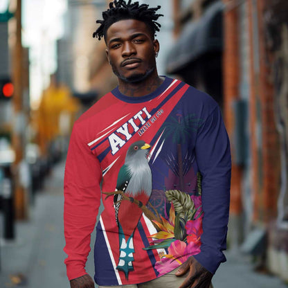 Haiti Personalized Long Sleeve Shirt Hispaniolan Trogon Tropical Vibes