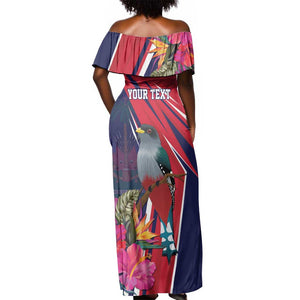 Haiti Personalized Off Shoulder Maxi Dress Hispaniolan Trogon Tropical Vibes