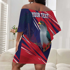 Haiti Personalized Off Shoulder Short Dress Hispaniolan Trogon Tropical Vibes