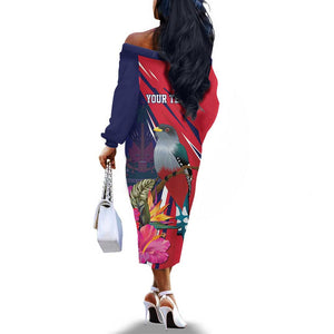 Haiti Personalized Off The Shoulder Long Sleeve Dress Hispaniolan Trogon Tropical Vibes