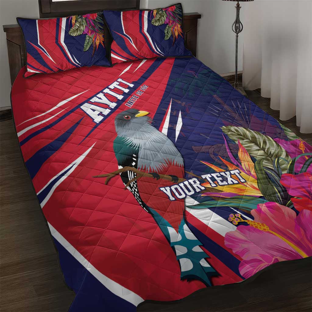 Haiti Personalized Quilt Bed Set Hispaniolan Trogon Tropical Vibes