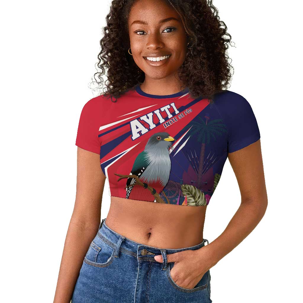 Haiti Personalized Raglan Cropped T shirt Hispaniolan Trogon Tropical Vibes