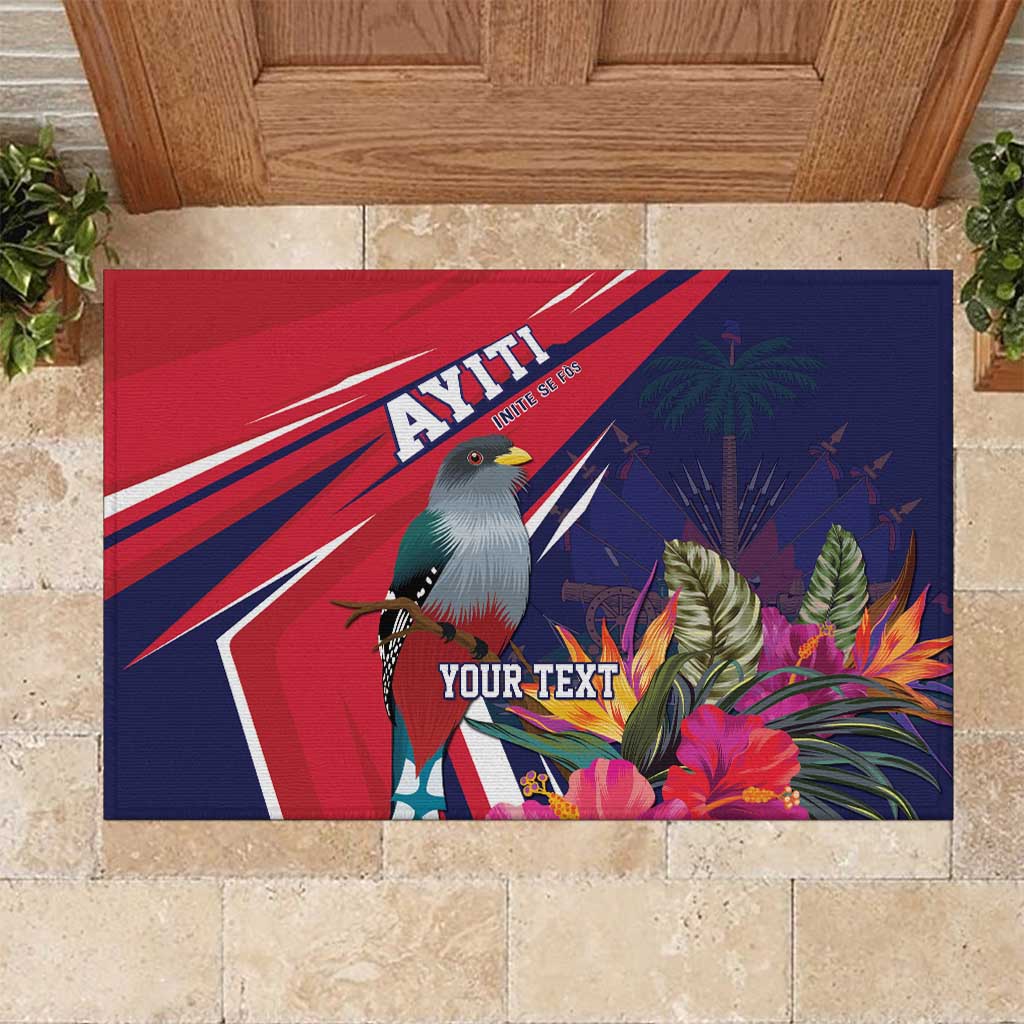 Haiti Personalized Rubber Doormat Hispaniolan Trogon Tropical Vibes