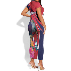 Haiti Personalized Short Sleeve Bodycon Dress Hispaniolan Trogon Tropical Vibes LT7