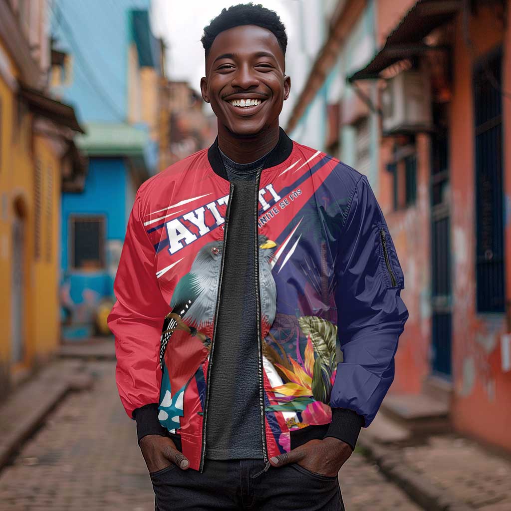 Haiti Personalized Sleeve Zip Bomber Jacket Hispaniolan Trogon Tropical Vibes