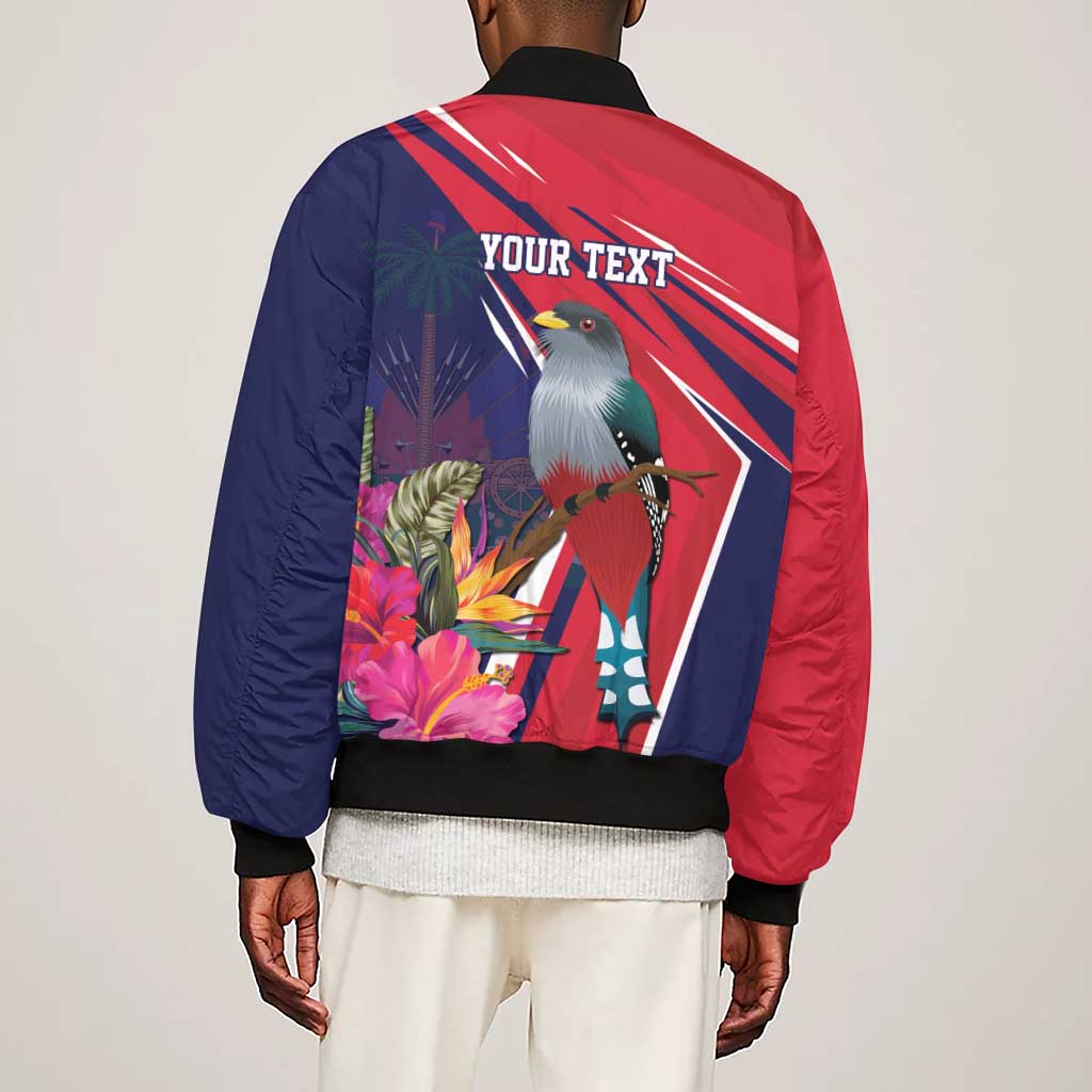Haiti Personalized Sleeve Zip Bomber Jacket Hispaniolan Trogon Tropical Vibes