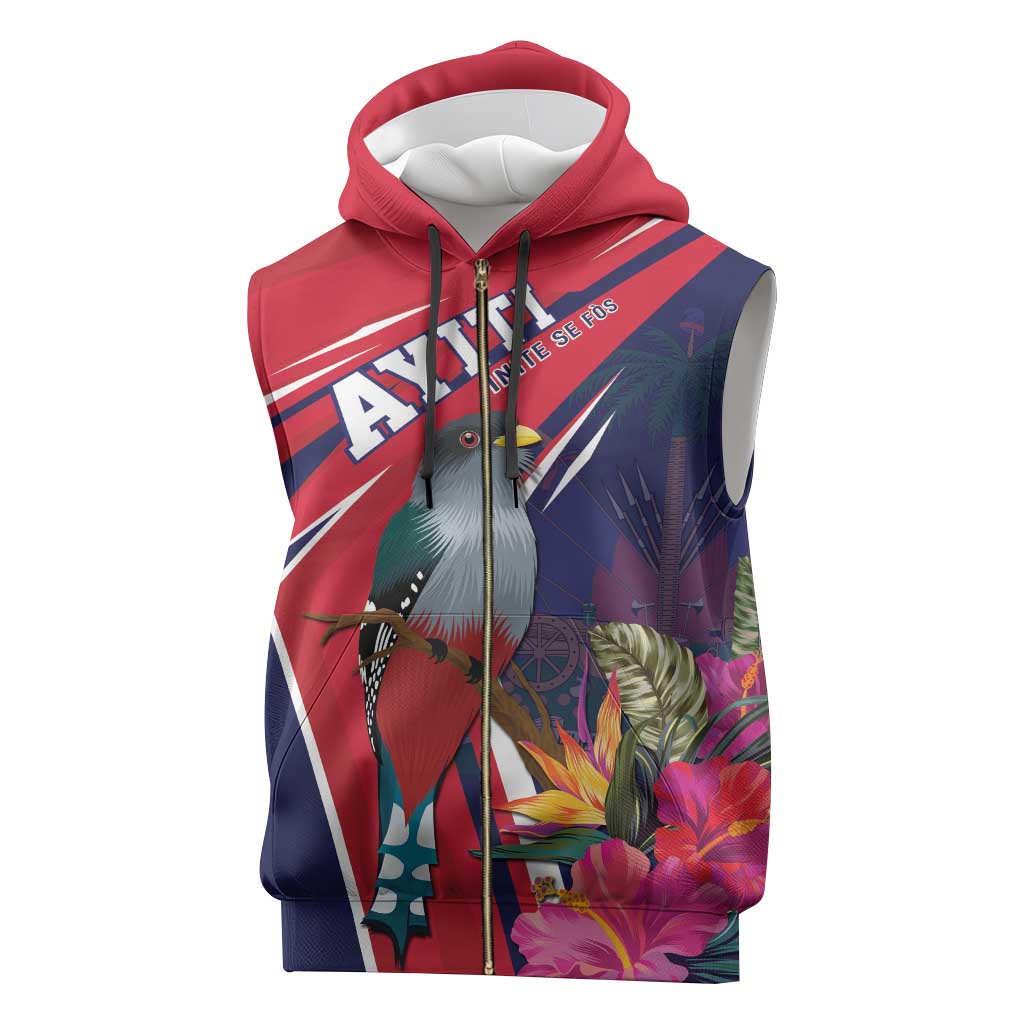 Haiti Personalized Sleeveless Zip Hoodie Hispaniolan Trogon Tropical Vibes - African Pride