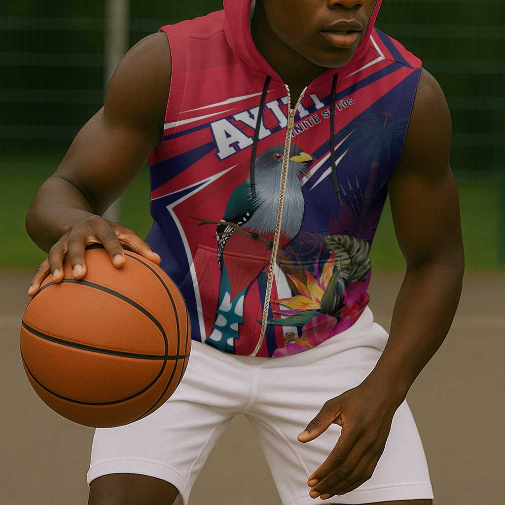 Haiti Personalized Sleeveless Zip Hoodie Hispaniolan Trogon Tropical Vibes - African Pride