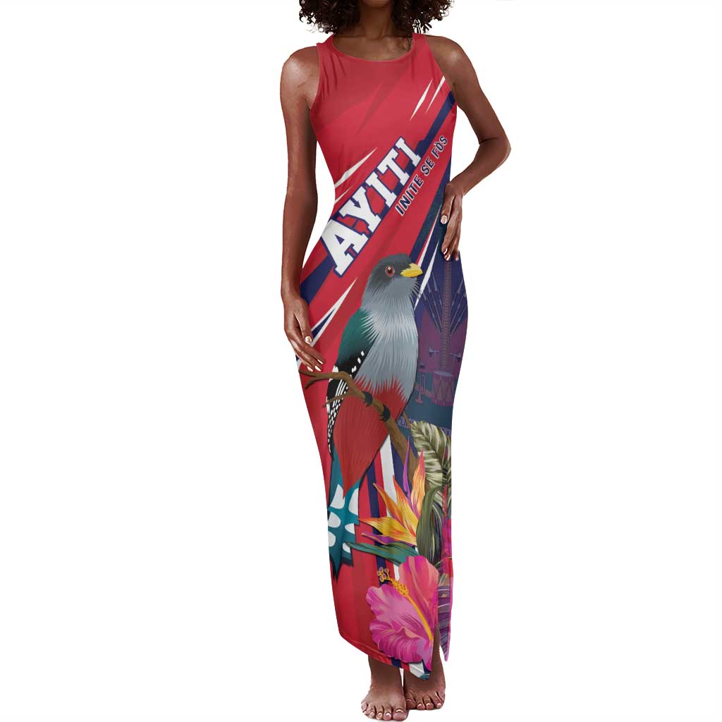 Haiti Personalized Tank Maxi Dress Hispaniolan Trogon Tropical Vibes